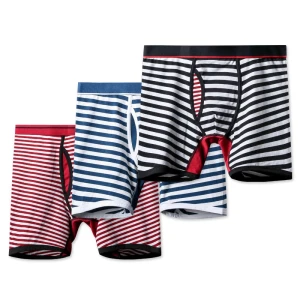 Custom Logo Men's stripe Breathable Boxershorts Innerwear Seamless Mens Underwear Boxer Briefs plus length