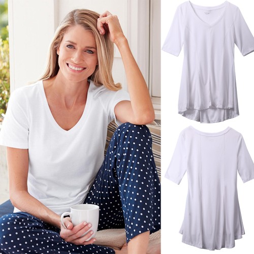 ladies-soft-and-relaxed-knitted-women-pajamas-curved-hem-flattering-v-neck-pajama-top-nightgown-female-sex-sleepwear