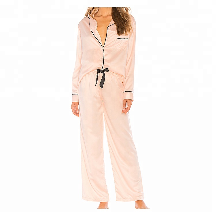 Women-sleepwear-two-pieces-long-satin-pajama-sets